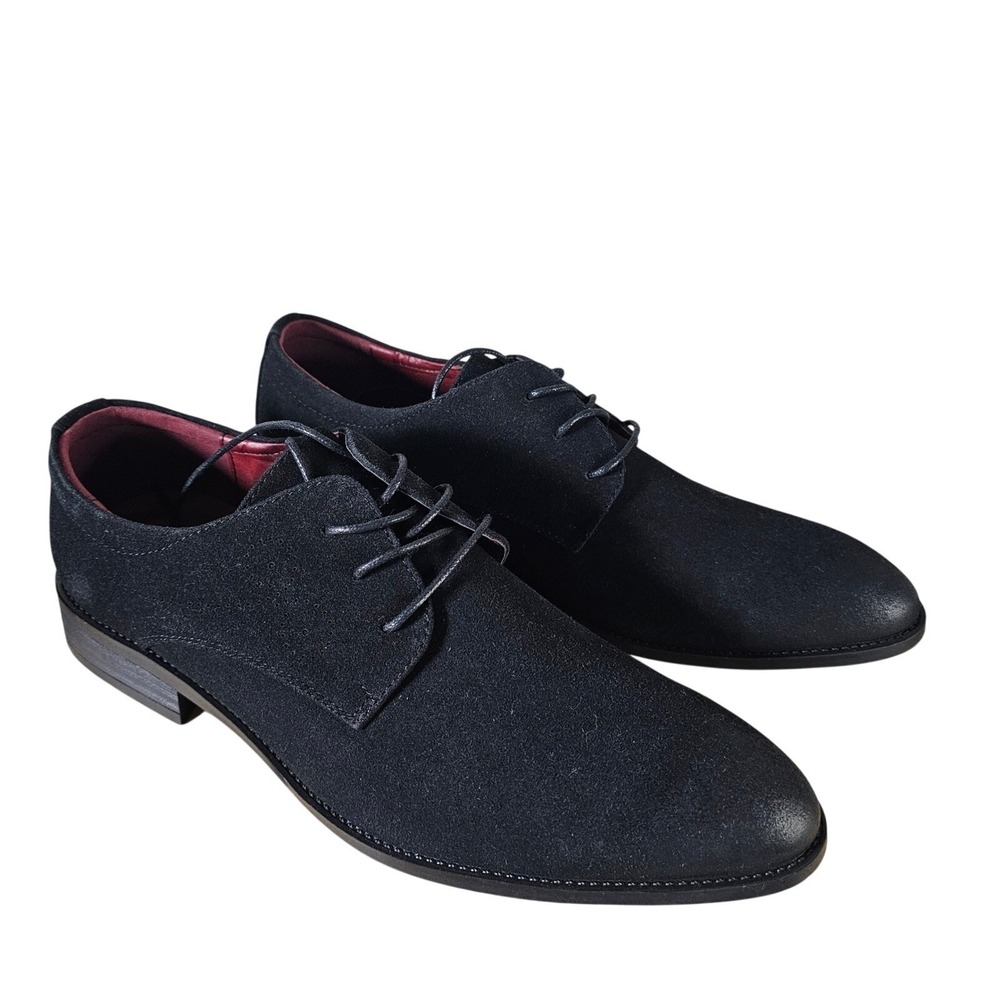 Black Faux Suede Lace Up Burnished Toe Dress Shoes Men's Sz EU 45/US 11.5
